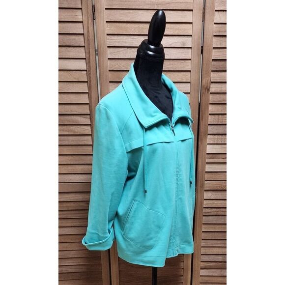 Amber Sun Aqua French Terry Front Zip Tab Sleeve Jacket XL Collared Cardigan - Picture 3 of 7